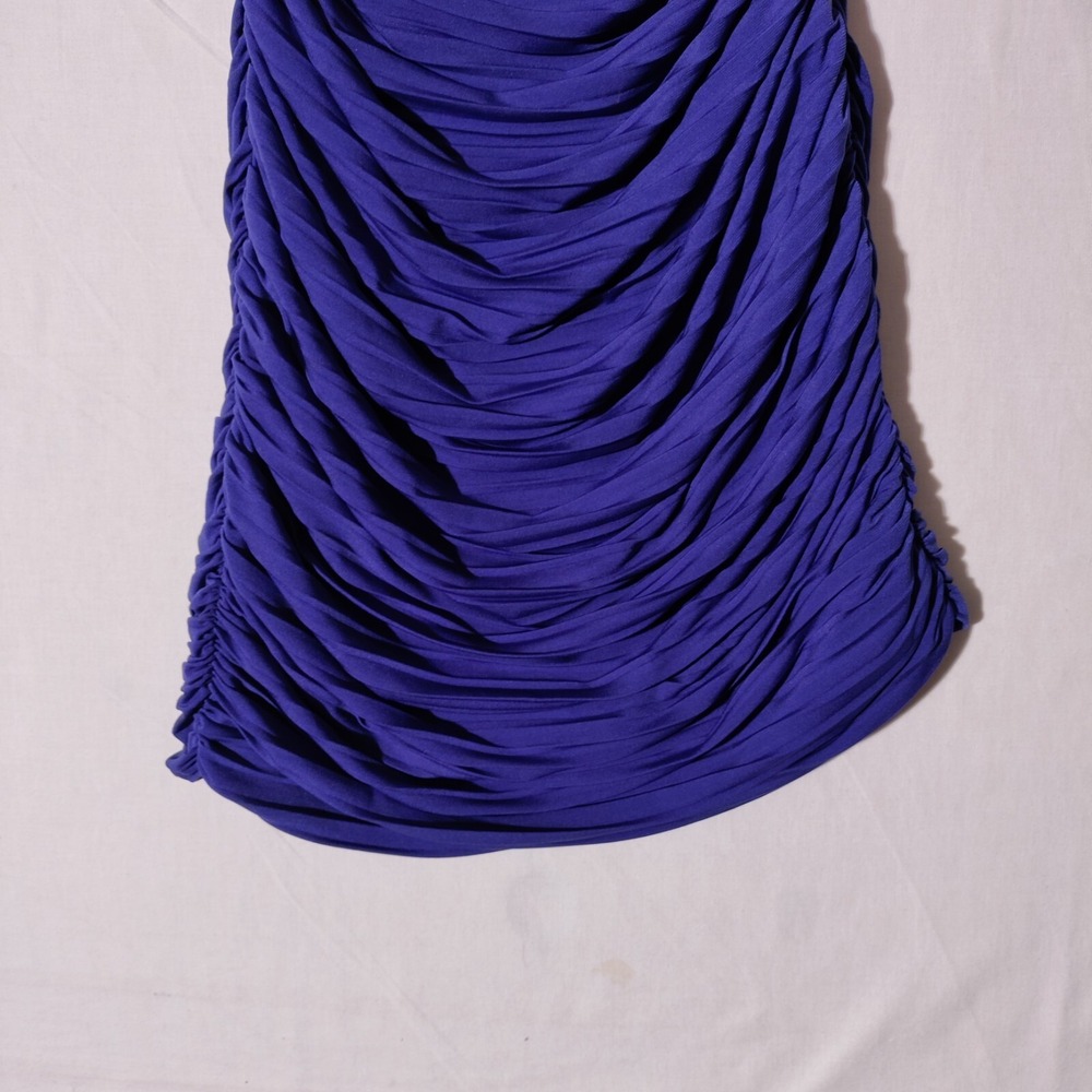NICOLE MILLER Blue COCKTAIL FORMAL GOWN RUCHED FITTED DRESS SIZE 8 - Picture 5 of 16